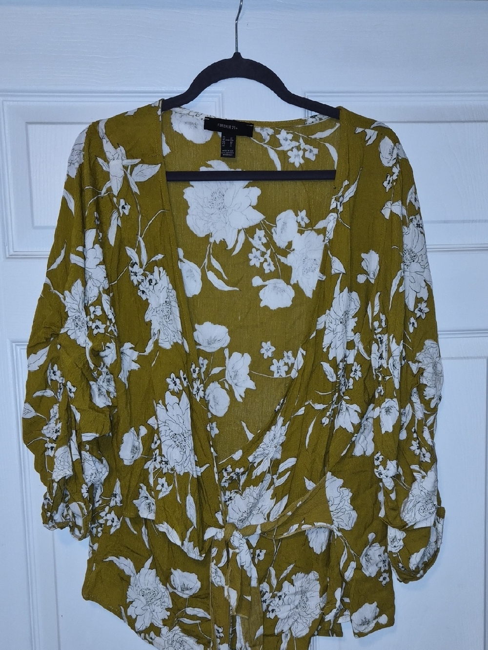 Forever 21 Olive Green Floral Wrap Blouse